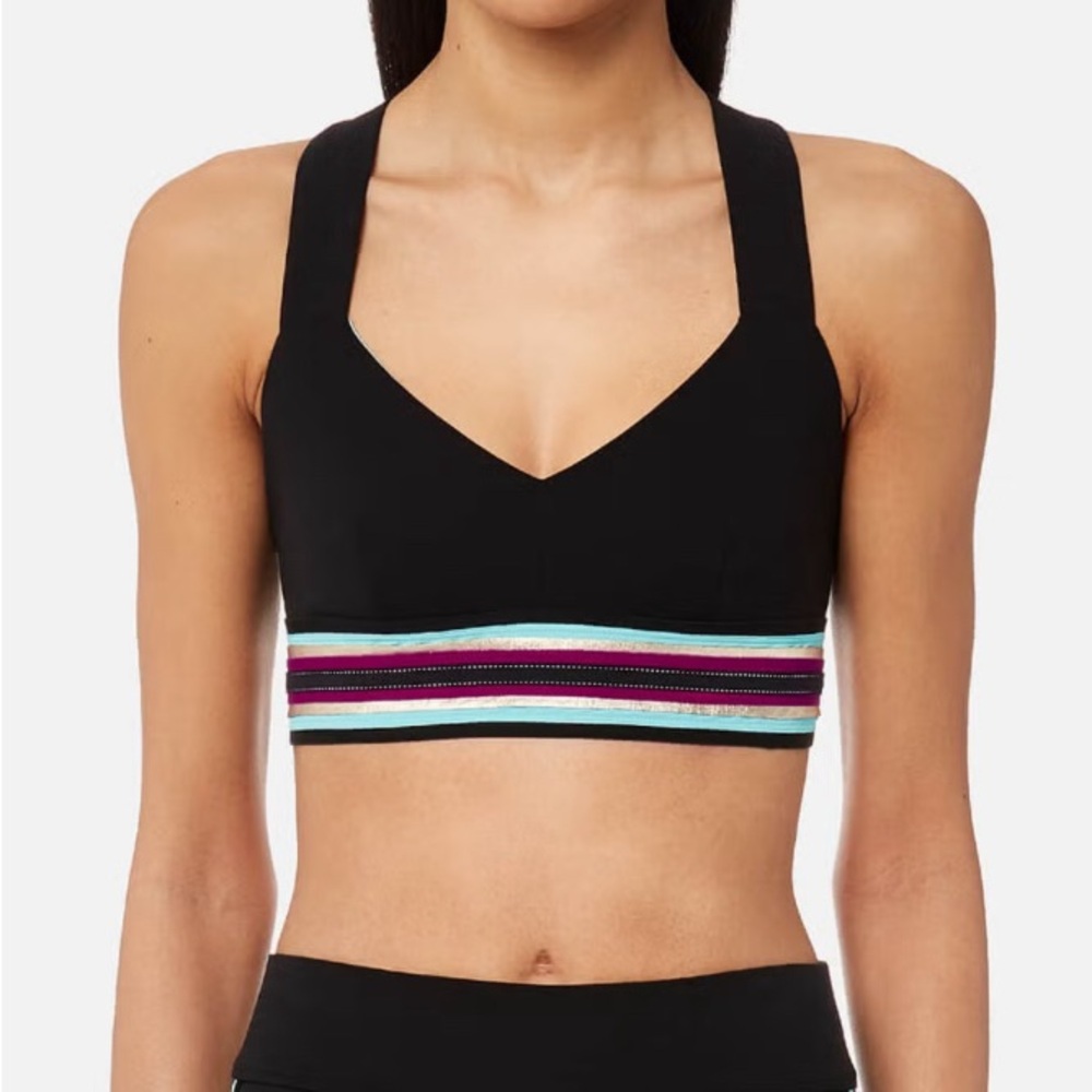 No Ka’oi Ola Yoga & life-Black Strappy Bra with Multicolor Stripes
